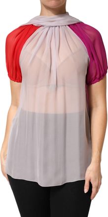 Dolce & Gabbana Multicolor Short Sleeves Silk Blouse Womens Top