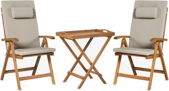 Beliani Beliani - Rustic Garden Bistro Set Acacia Wood Table 2 Chairs Folding Taupe Cushions Java Premium