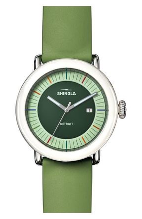 Shinola Detrola Rubber Strap Watch, 41mm in Deep Olive at Nordstrom