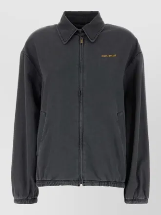 Miu Miu cotton bomber jacket elasticated cuffs hem pockets