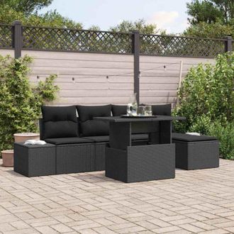 vidaXL Conjunto De Sof&aacute; De Jard&iacute;n Con Coj&iacute;n 6 Pcs Negro Vidaxl