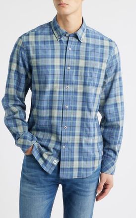 James Campbell Franklin Modern Fit Plaid Cotton Button-Up Shirt in Steel Blue at Nordstrom, Size Xx-Large