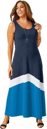 Jessica London Stretch Knit Tank Maxi Dress in Navy White Pool Blue at Nordstrom, Size 14