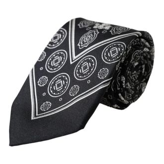 Dolce & Gabbana Accessoires, Heren, Zwart, ONE Size, Zwart patroon zijden stropdas met logo