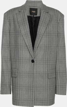 Maje Grey Checked Gabbardine Single Breasted Blazer