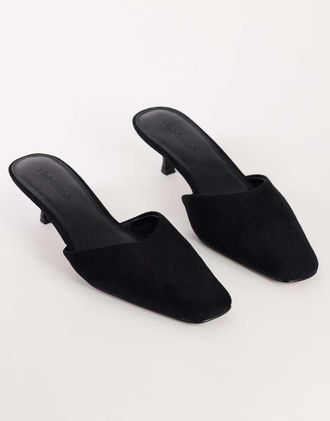 Topshop Arthur sabot a punta arrotondata con tacco medio in camoscio sintetico nero