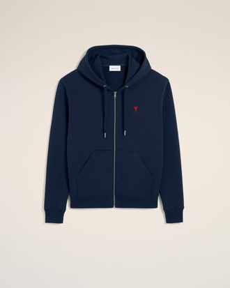 Ami Blue Cotton Red Ami De Coeur Zipped Hoodie Blue - XXXL - Unisex