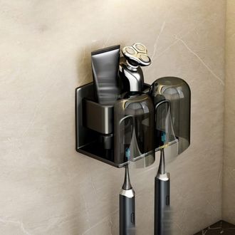 OEM Soporte De Pared Para Cepillo Y Pasta De Dientes Con 2 Vasos, Color Gris, Para Ba&ntilde;o, Metal Resistente, Instalaci&oacute;n Sin Taladro, 14 &times; 7,5 &times; 8 Cm