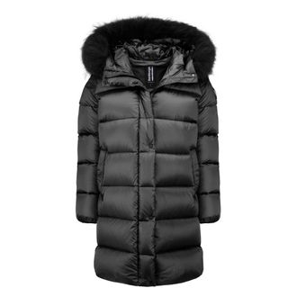 Bomboogie Lange donsjas in glanzend nylon met cir&eacute;-afwerking - Dames - Mantels - Zwart - Maat: 2XL Nylon