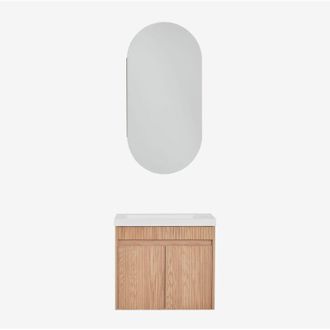 Sklum Conjunto De Mueble De Ba&ntilde;o Suspendido En Madera Con Lavabo Integrado Narek Sklum