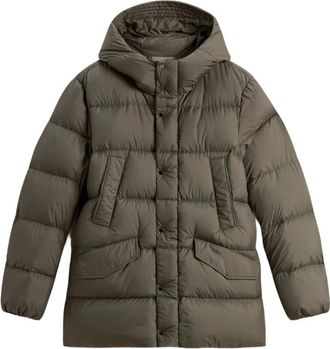 Woolrich Quilted Olive Green Hooded Jacket