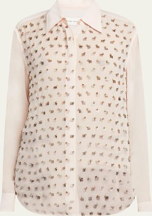 Dries Van Noten Chowy Embellished Sheer Button-Front Blouse