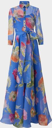 Carolina Herrera Floral Silk Chiffon Belted Trench Gown