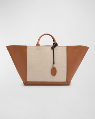 Tod's Large Double Up Leather and Canvas Shopping Bag