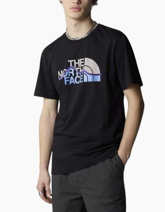 The North Face Mens The North Face Mens T Shirts SS Mountain Line Tee Cotton Summer Crew Neck Tops - Black - Size: 36