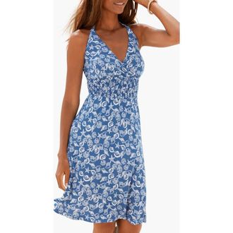 Lascana Womens Printed Halter Dress in Blue-Printed at Nordstrom, Size 10
