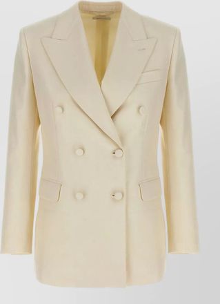Brioni silk wool linen herringbone double-breasted blazer