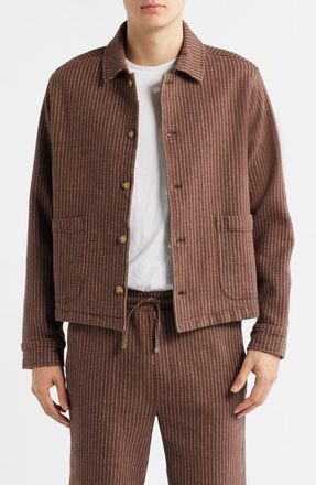 Percival Sorrento Pinstripe Cotton & Linen Button-Up Overshirt in Brown at Nordstrom, Size Xx-Large