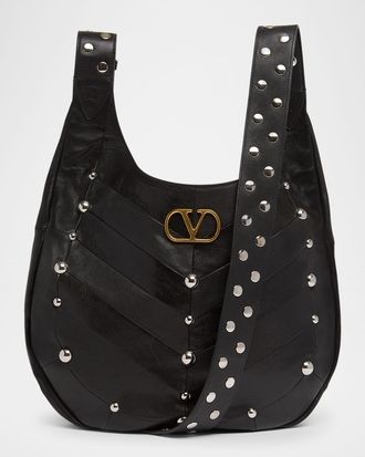 Valentino Garavani Hoboho Studded Patchwork Leather Hobo Bag