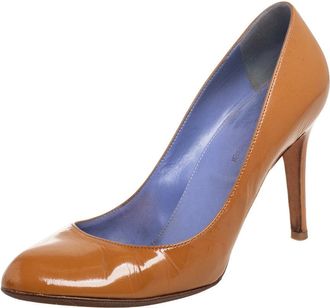 Sergio Rossi Brown Patent Leather Round Toe Pumps
