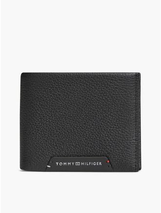 Tommy Hilfiger Mens Pebbled Leather Bifold Wallet - Black
