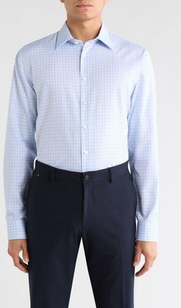Nordstrom Trim Fit Check Premium Non Iron Cotton Dress Shirt in Blue Valerio Griddnu at Nordstrom, Size 15.5 - 34