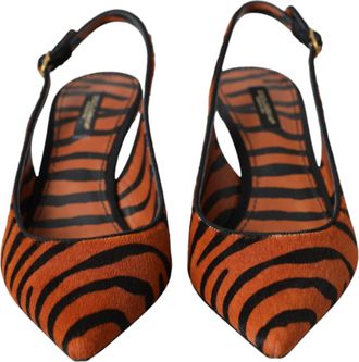 Dolce & Gabbana Black Orange Zebra Leather Slingbacks Womens Shoes