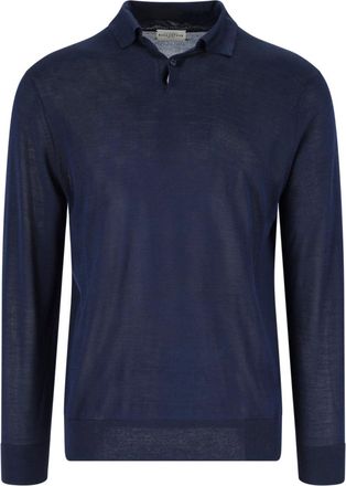 Ballantyne Blue Silk-Cashmere Ribbed Polo Sweater