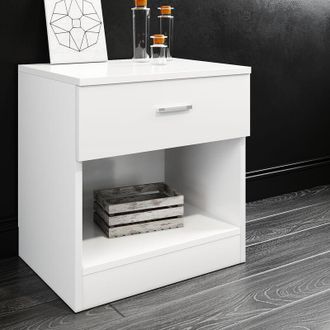 Elegant Lighting Elegant - Bedside Cabinet White High Gloss Nightstand Table Storage Shelf with Bin Drawer for Bedroom Livingroom and Home Storage Organizer