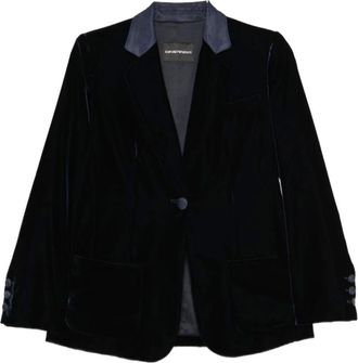 Emporio Armani Enkelrijige Blazer Jas - Dames - Jassen - Blauw - Maat: M Leer