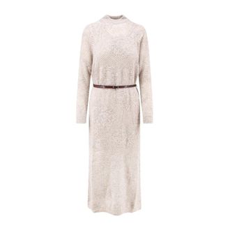 Brunello Cucinelli Ribbed Turtleneck Jurk - Dames - Jurken - Beige - Maat: S Zijde
