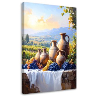 Feeby Cuadro Sobre Lienzo, Uvas De La Toscana Jarras Naturaleza Muerta, 80x120