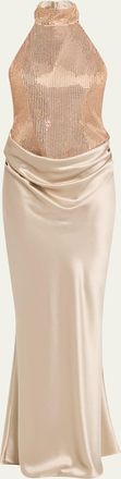 Retrof&ecirc;te Vanya Sequined Satin Halter Gown