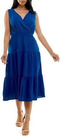 Nina Leonard Tiered Midi Dress in Deep Sea at Nordstrom Rack, Size X-Large