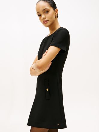 Tommy Hilfiger Minikleid TOMMY HILFIGER PUNTO MINI DRESS, Damen, Gr. 42, N-Gr, schwarz, Web, Obermaterial: 68% Polyester, 28% Viskose, 4% Elasthan, unifarben, regula