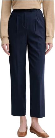 Benetton Broek met hoge taille en plooien - Dames - Vrijetijds broeken - Blauw - S - Katoen - Broeken