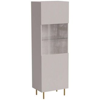 Dmora Vitrina Raccuja, Vitrina De Sal&oacute;n Con Puerta De Cristal Y Detalle, Elevada Del Suelo, 60 X 42 X 183 Cm, Beige