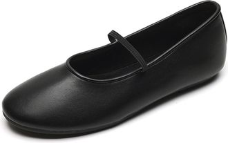 Generic Black,5.5 UK,Mary Jane Flat Shoes for Women with Elastic Strap Round Closed Toe Comfortable Ballet Flats Casual Dress Shoes