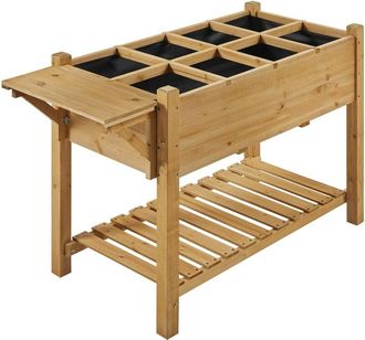Yaheetech Yaheetech Huerto Urbano Jardinera Elevada De Madera Abeto Con 8 Rejillas De Cultivo Extra&iacute;bles Forro Interior De Tela Para Exteriores Marr&oacute;n Claro