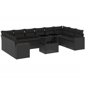 vidaXL Set De Sof&aacute;s De Jard&iacute;n 11 Pzas Y Cojines Rat&aacute;n Sint&eacute;tico Negro Vidaxl