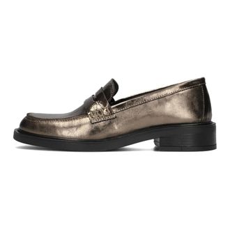 Notre-V Schoenen, Dames, Geel, 37 EU, Leer, Gouden Loafers met Elegant Design