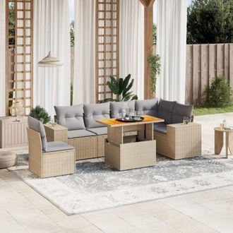 vidaXL Vidaxl - Set Sof&aacute;s De Jard&iacute;n 7 Piezas Y Cojines Rat&aacute;n Sint&eacute;tico Beige
