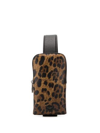Dolce & Gabbana leopard-print leather smartphone holder - men - Calf Leather - One Size - Neutrals