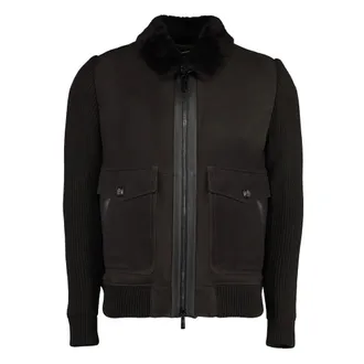 Moorer Down Jackets, male, Brown, Size: M Padded Bomber Jacket with Knit Sleeves