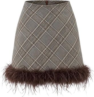 Access Fashion Access Fashion - Tartan rok met veren rand - Dames - Rokken - Bruin - Maat: 2XL