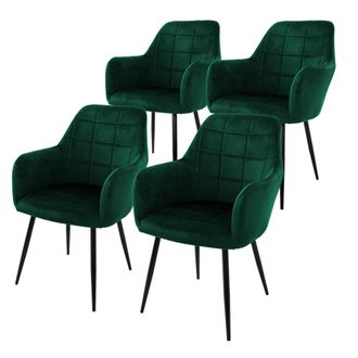 ML Design Ecd Germany Juego De 4 Sillas De Comedor Con Respaldo Y Reposabrazos Verde Oscuro Asiento De Terciopelo Tapizado Sill&oacute;n Con Patas De Metal Negro Muebl