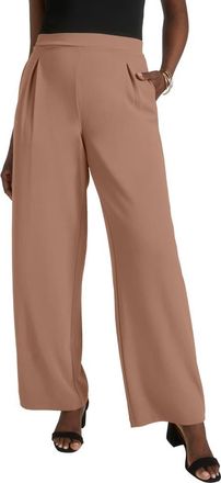 Jessica London Stretch Knit Crepe Wide Leg Pant in Creamy Mocha at Nordstrom, Size Large