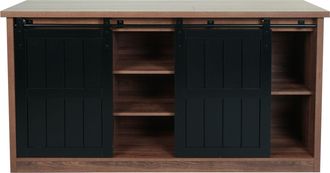 Hhg Hhg - Nunca Usado] Aparador 158, Armario Alto Estante Puerta Corredera 7 Compartimentos Aspecto Madera Metal Industrial 84x150x40cm, Marr&oacute;n