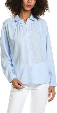 Max Studio Shirred Yoke Linen-Blend Shirt