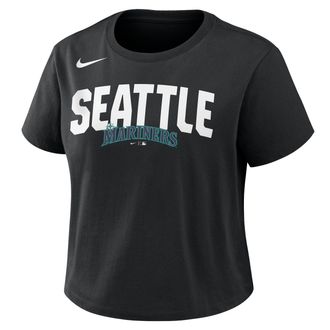 Nike Seattle Mariners Mod Nike Womens MLB Cropped T-Shirt in Black | 048600AMVR-QHU